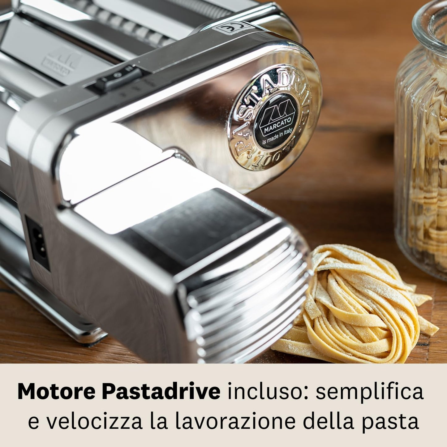 Marcato Macchina per la Pasta Elettrica Atlas 150 + Motore, Atlasmotor, Per Pasta,Lasagne, Fettuccine, Tagliolini, Acciaio.
