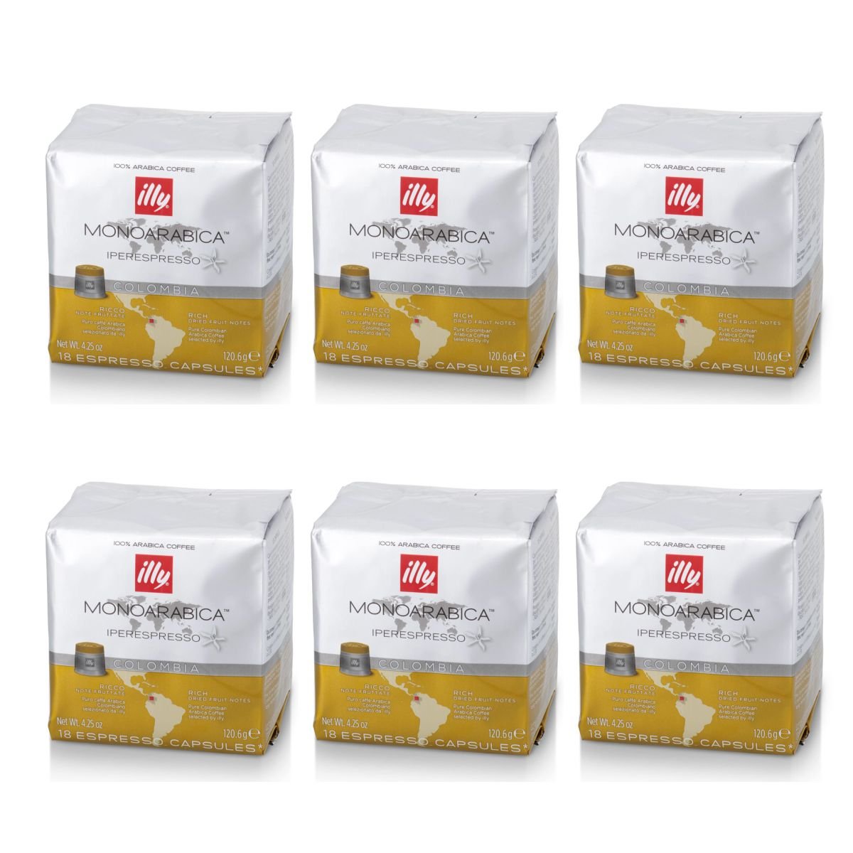 ILLY 6 Pacchi Da 18 capsule Monoarabica Colombia Giallo