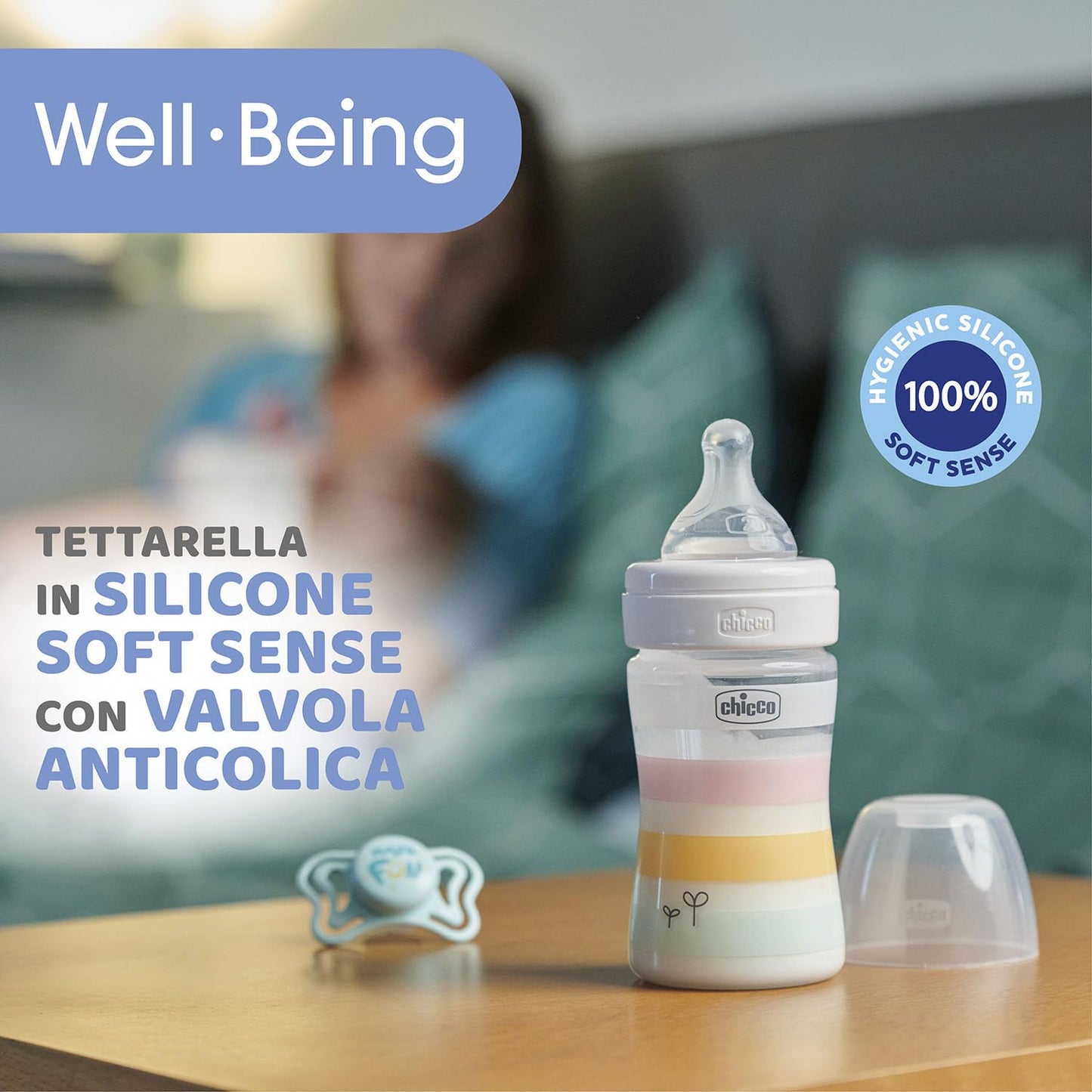 Biberon Benessere Flusso Lento, con Tettarella Physio in Morbido Silicone e Finitura Soft Sense, Anticolica, Riduce Rigurgito e Irritabilità, Bottiglia in Plastica da 150 ml, 0 Mesi+, Bambina