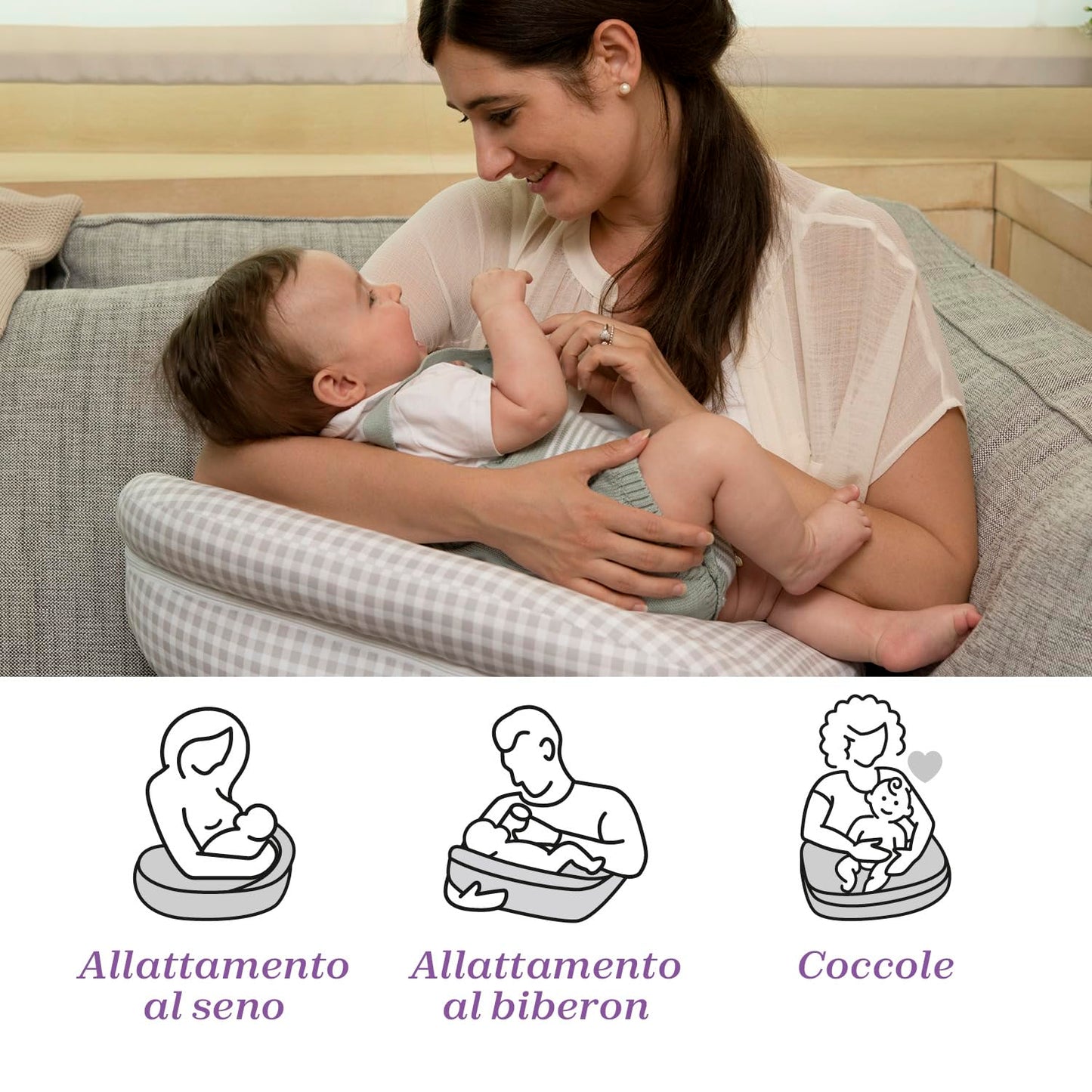 Boppy Cuscino Allattamento Deluxe, Supporto per Allattamento al Seno e con Biberon, Forma Ergonomica con Supporto per Mamma e Bambino, Imbottitura Piena, Sfoderabile e Lavabile in Lavatrice, 0M+