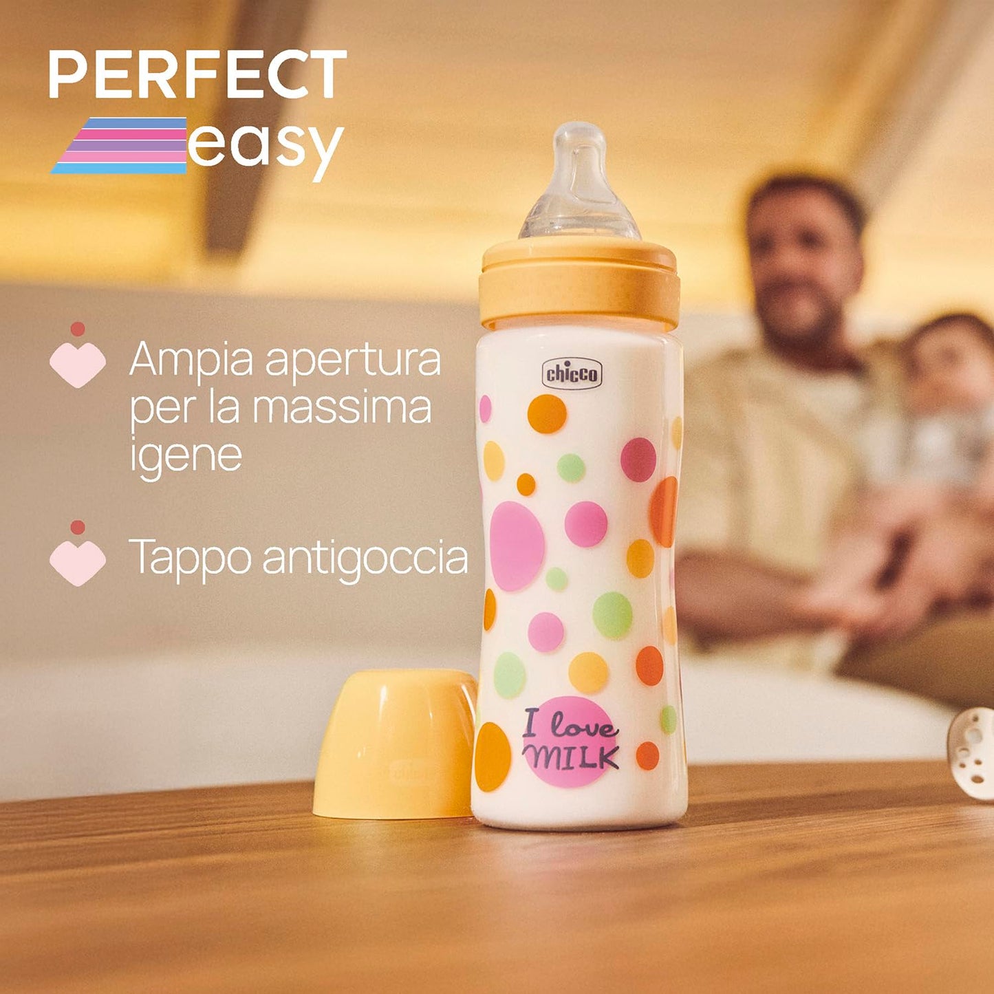 Chicco Biberon Perfect Easy Flusso Veloce, con Tettarella Physio in Morbido Silicone Soft Sense, Anticolica, Riduce Rigurgito e Irritabilità, Bottiglia in Plastica da 330ml, 4 Mesi+, Bambina