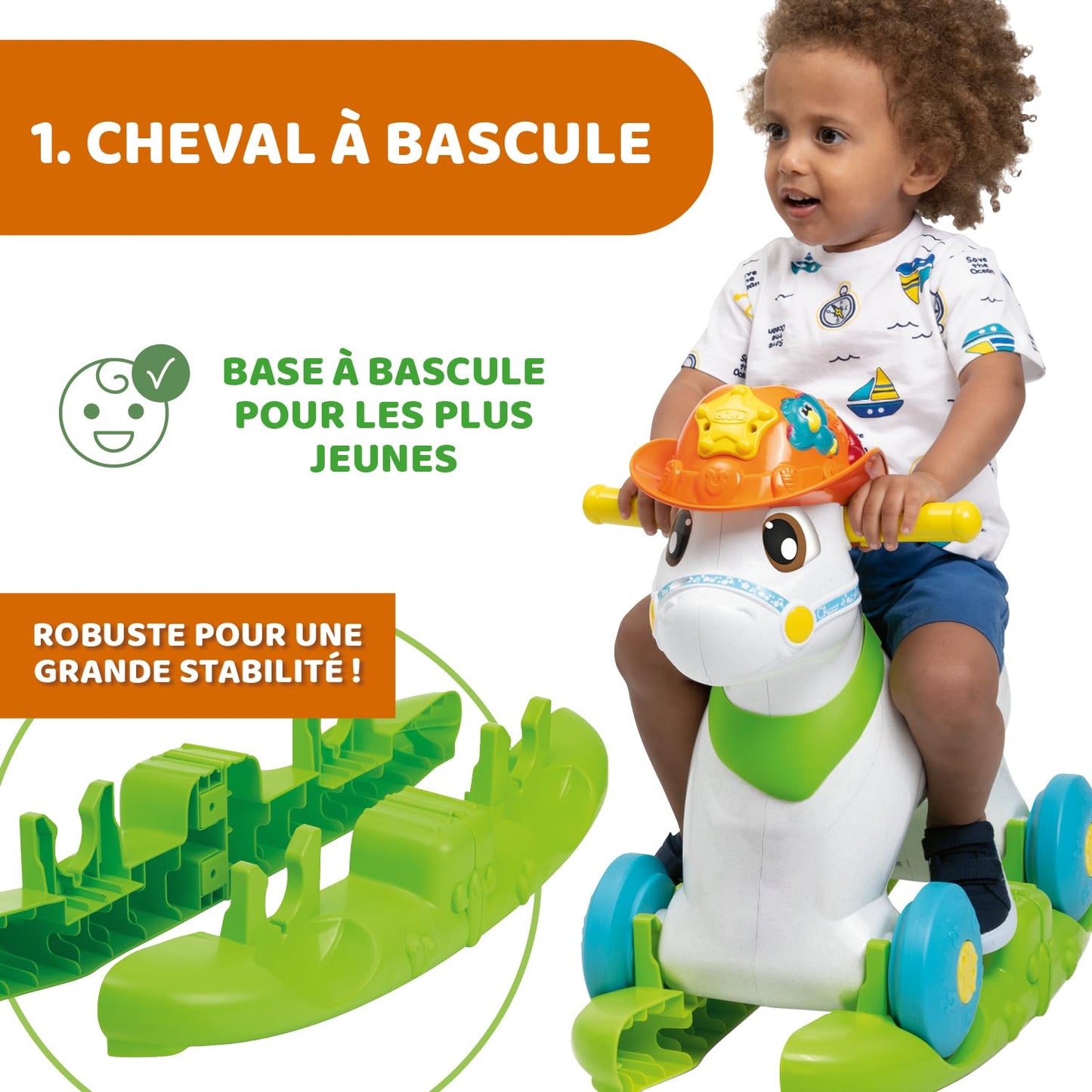 Chicco Baby Rodeo, Ride-on, Children's Rocking Horse, Bilingual Activity Center, 3 Interactive Buttons, Removable Rocking, Made in Italy in Recycled Plastic, Toys for Children 1 - 3 Years