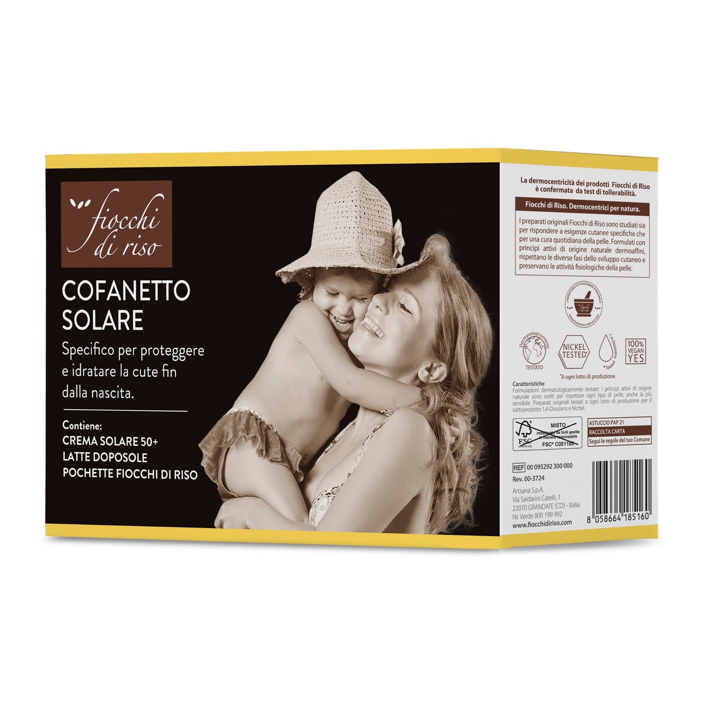 Fiocchi di Riso - COFANETTO SOLARE - Kit specifico per proteggere dal sole e idratare la cute fin dalla nascita, con pochette. - IDEE REGALO