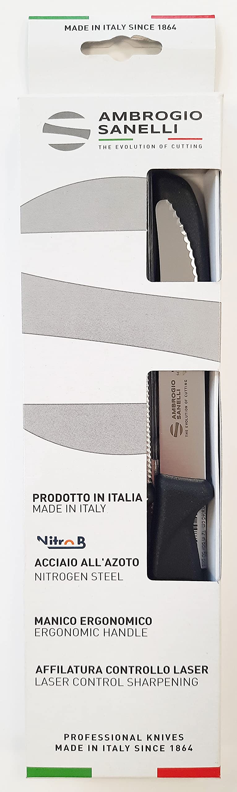 Sanelli Ambrogio, Set Coltelli da Tavola Supra, 6 Coltelli con Lama Mezzo Dentata 11cm, Affilatura a Controllo Laser, Manico Ergonomico, Coltelli Professionali Made in Italy Lavabili in Lavastoviglie