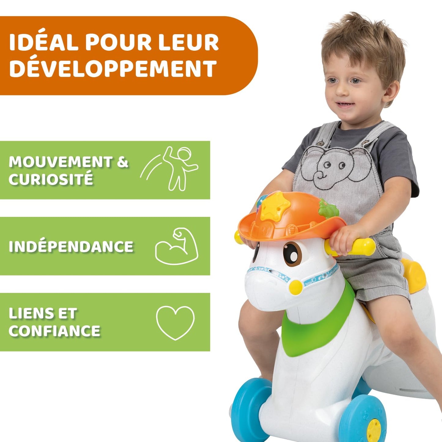Chicco Baby Rodeo, Ride-on, Children's Rocking Horse, Bilingual Activity Center, 3 Interactive Buttons, Removable Rocking, Made in Italy in Recycled Plastic, Toys for Children 1 - 3 Years
