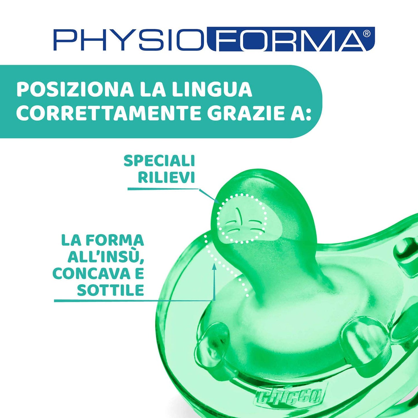 Chicco PhysioForma Ciuccio in Silicone 6 - 16 Mesi, Set di Gommotti Morbidi e Delicati, Supportano la Respirazione Fisiologica e Favoriscono il Corretto Sviluppo della Bocca Azzurro/Verde