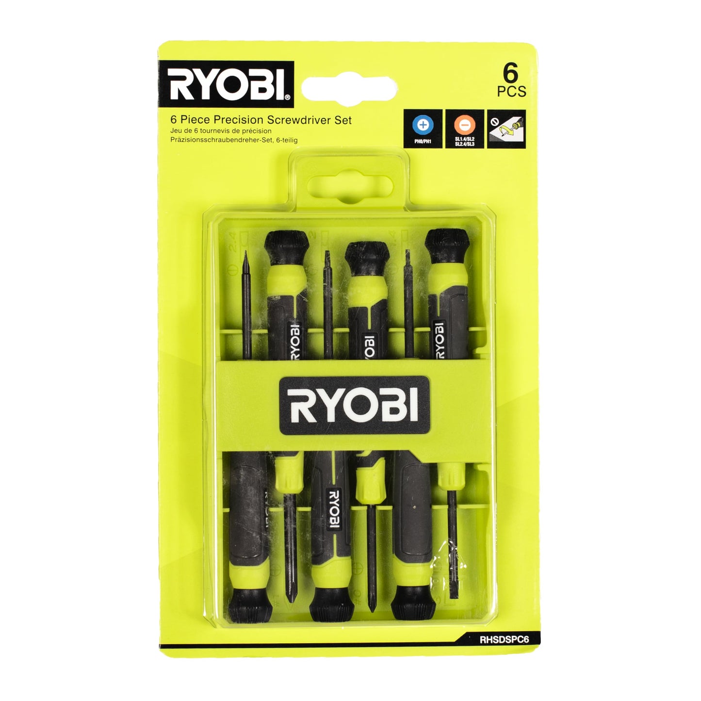 RYOBI - Set of 6 precision magnetic head screwdrivers - RHSDSPC6