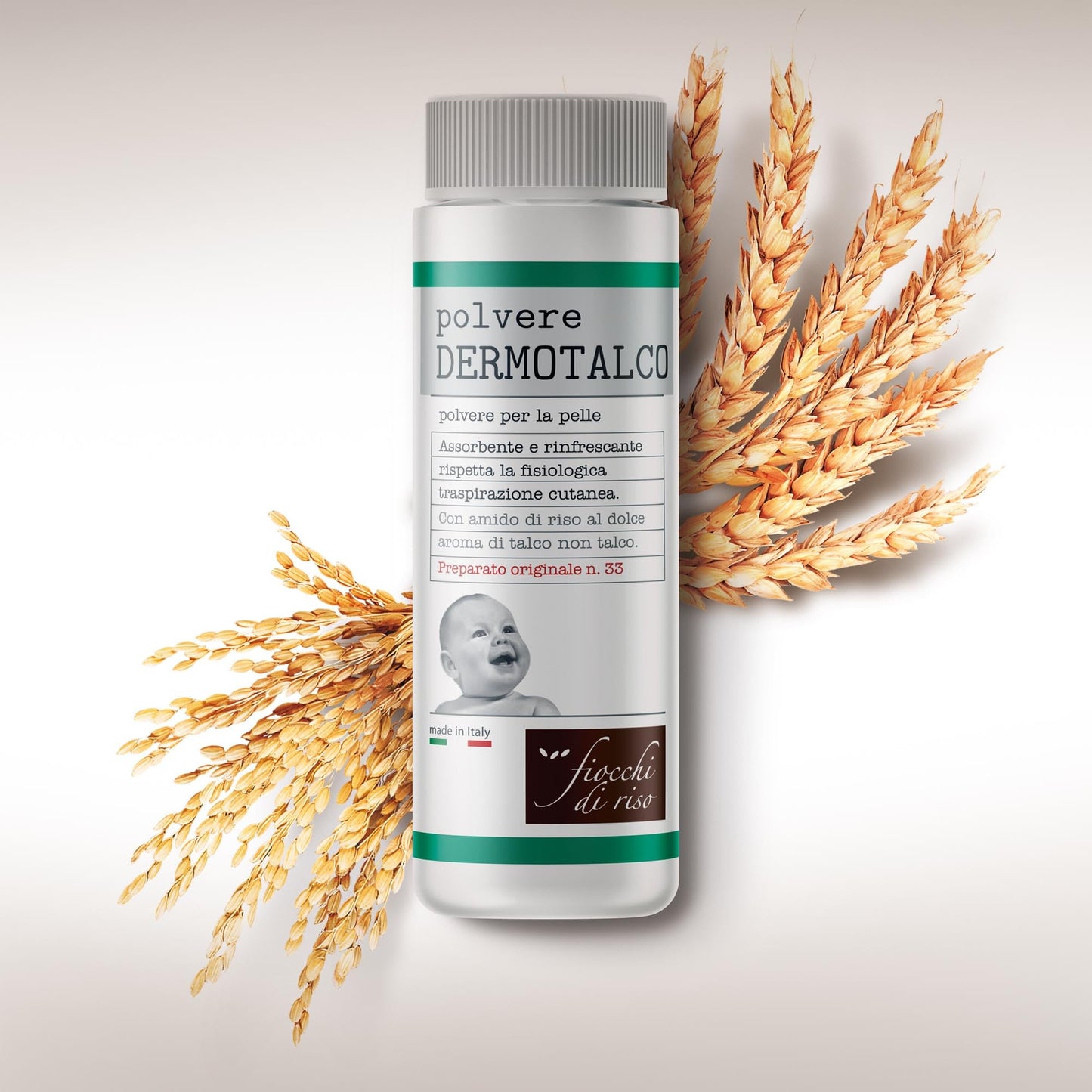 Fiocchi di Riso - Polvere DERMOTALCO - 75gr - SUDORAZIONE - Assorbente e rinfrescante, rispetta la fisiologica traspirazione cutanea.