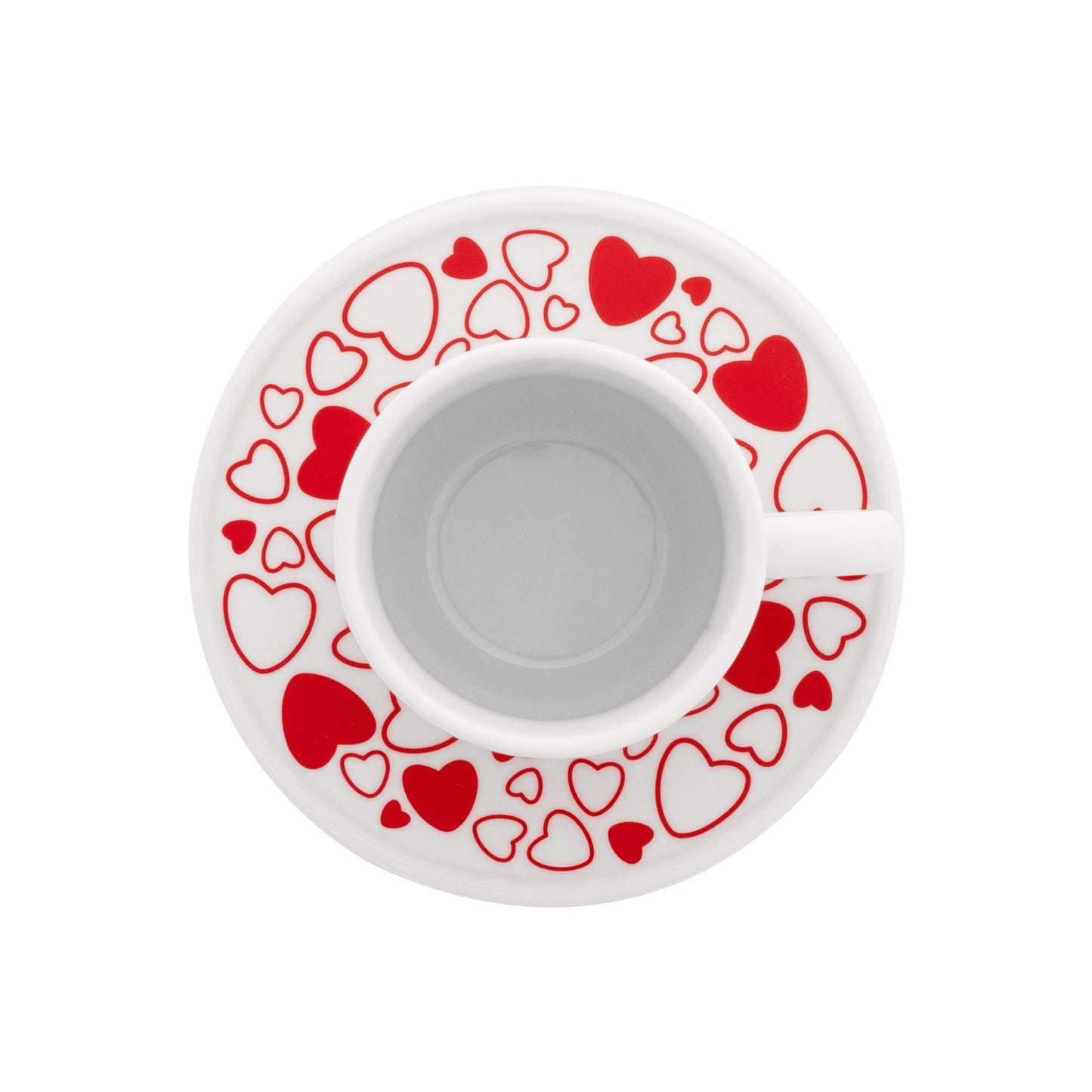 Bialetti Y0TZ021 Set 2 Tazzine Moka Cuore (con Piattini), Porcellana, Red/White