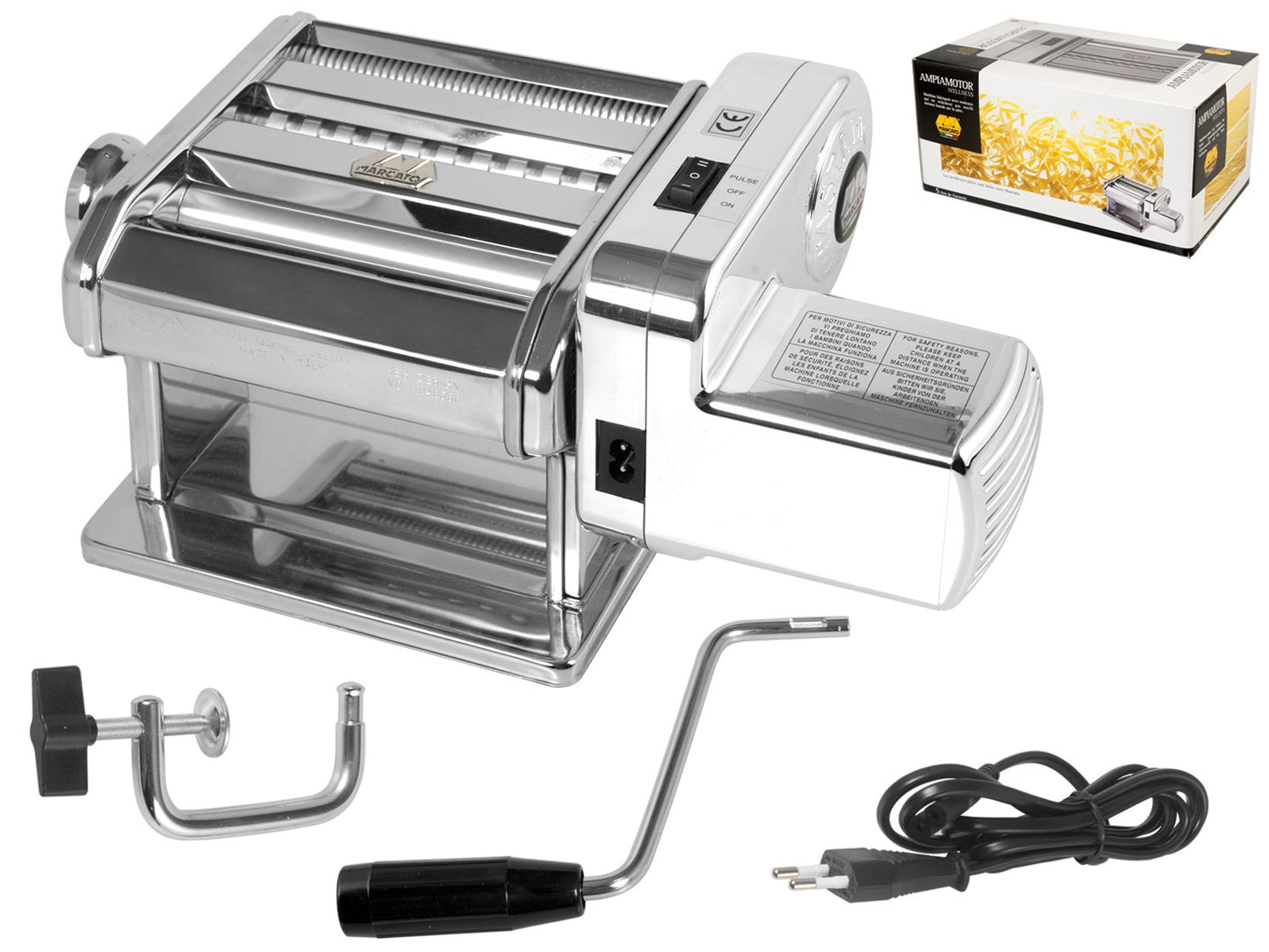 MARCATO Ampia 180 mm Motor Sfogliatrice Cromo Pasta Maker ITALY+ PastaDrive 220V