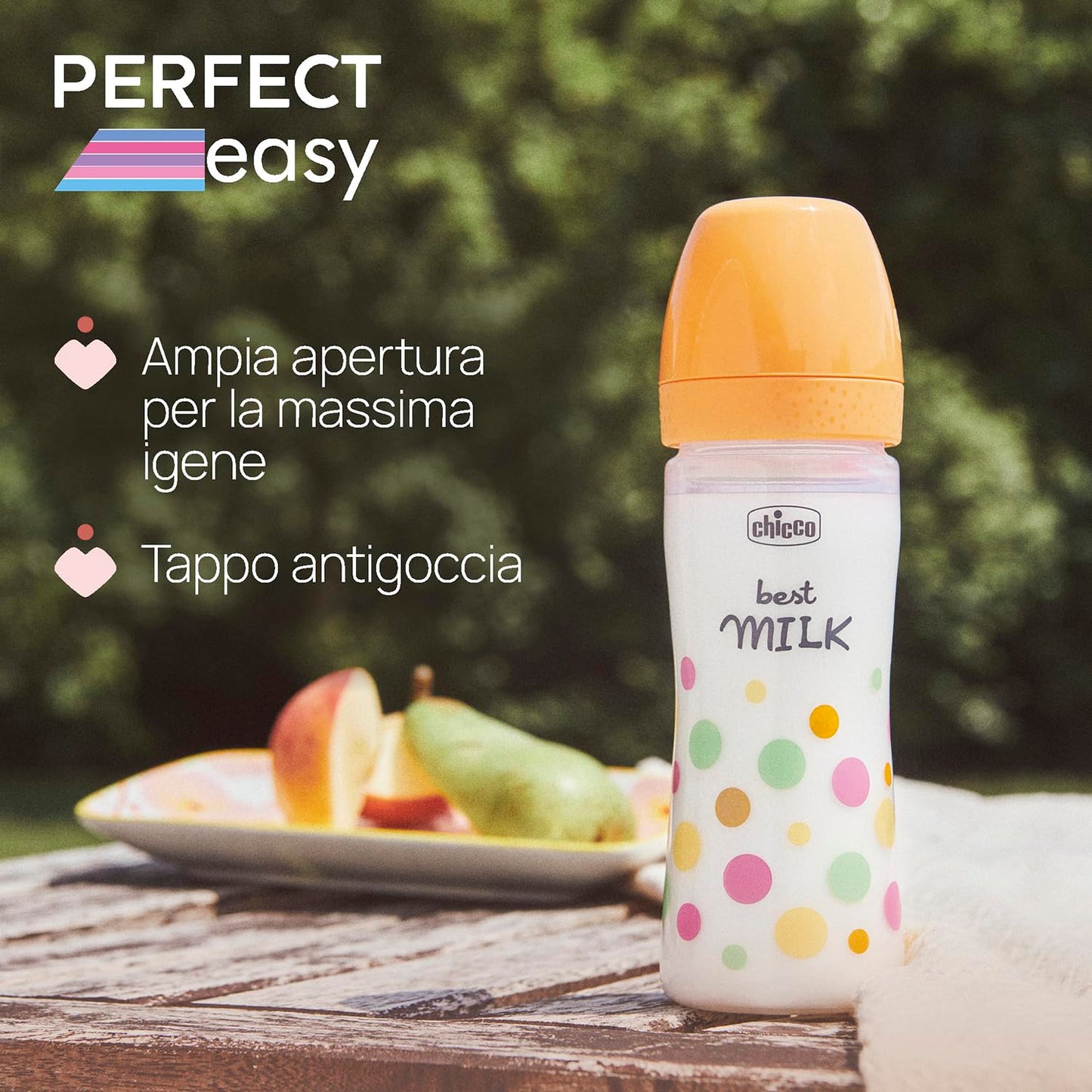 Chicco Biberon Perfect Easy Flusso Medio, con Tettarella Physio in Morbido Silicone e Finitura Soft Sense, Anticolica, Riduce Rigurgito e Irritabilità, Bottiglia in Plastica da 250ml, 2Mesi+, Bambina