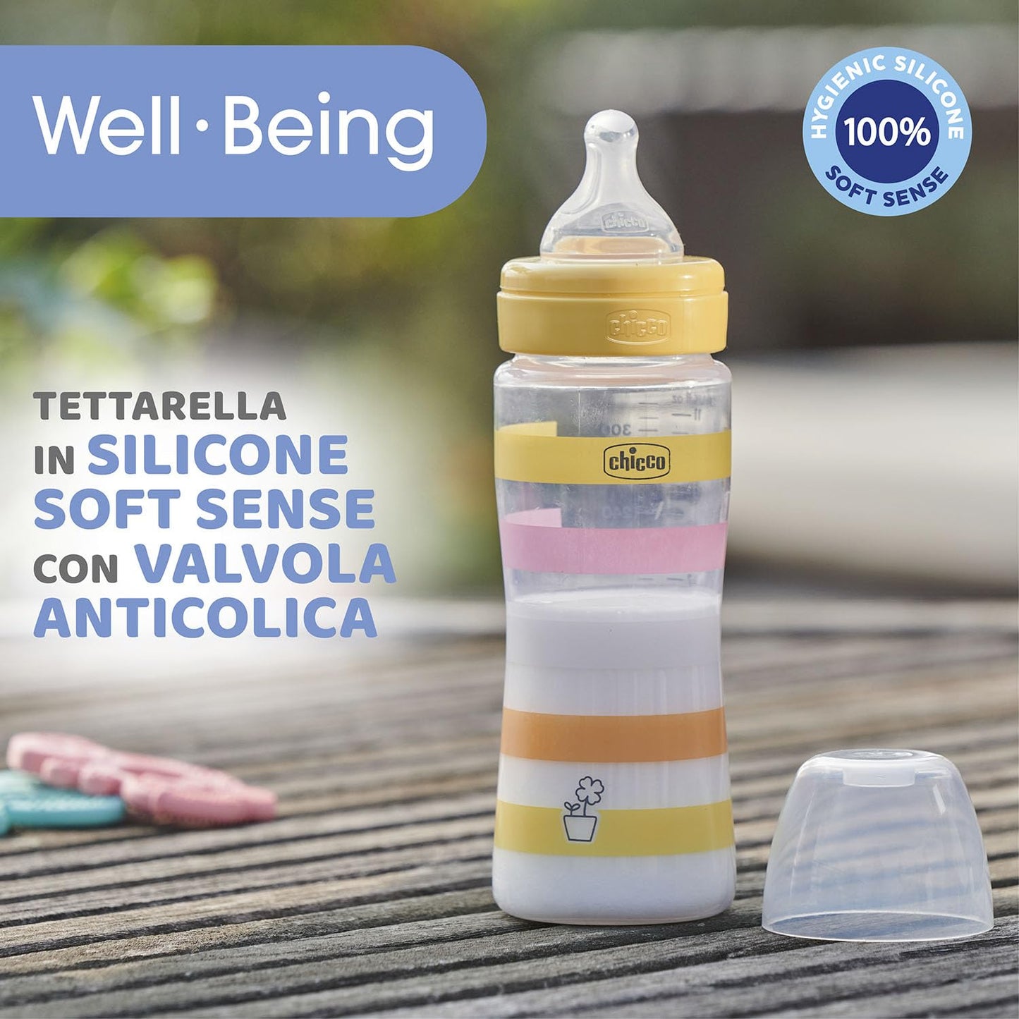 Biberon Benessere Flusso Veloce, con Tettarella Physio in Morbido Silicone e Finitura Soft Sense, Anticolica, Riduce Rigurgito e Irritabilità, Bottiglia in Plastica da 330 ml, 4 Mesi+, Bambina