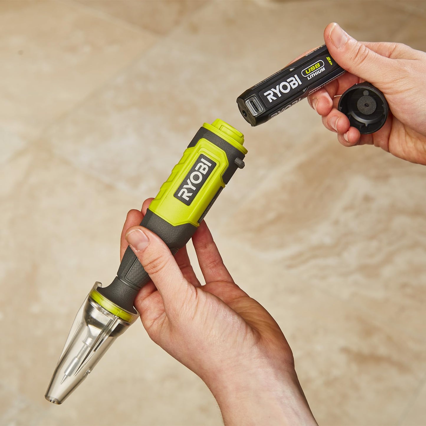 Ryobi RSI4-120G, fer à souder à batterie rechargeable avec USB-C, température jusqu'à 460 °C, lumière LED, poignée ergonomique, pour projets de loisirs, 1 batterie 2,0 Ah incluse