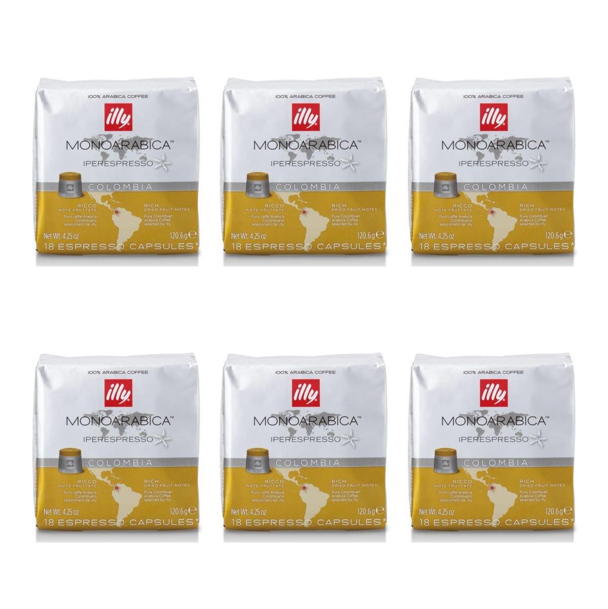 ILLY 6 Pacchi Da 18 capsule Monoarabica Colombia Giallo