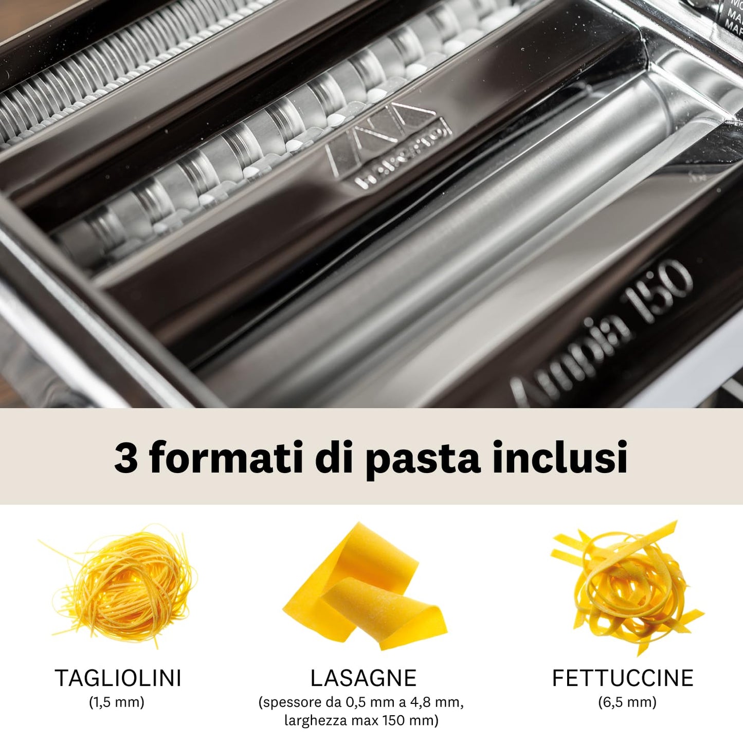 Machine à pâtes Marcato, machine à pâtes, laminoir pour pâtes fraîches, en acier chromé, pour lasagnes, fettuccines, tagliolini. Modèle : Large 150