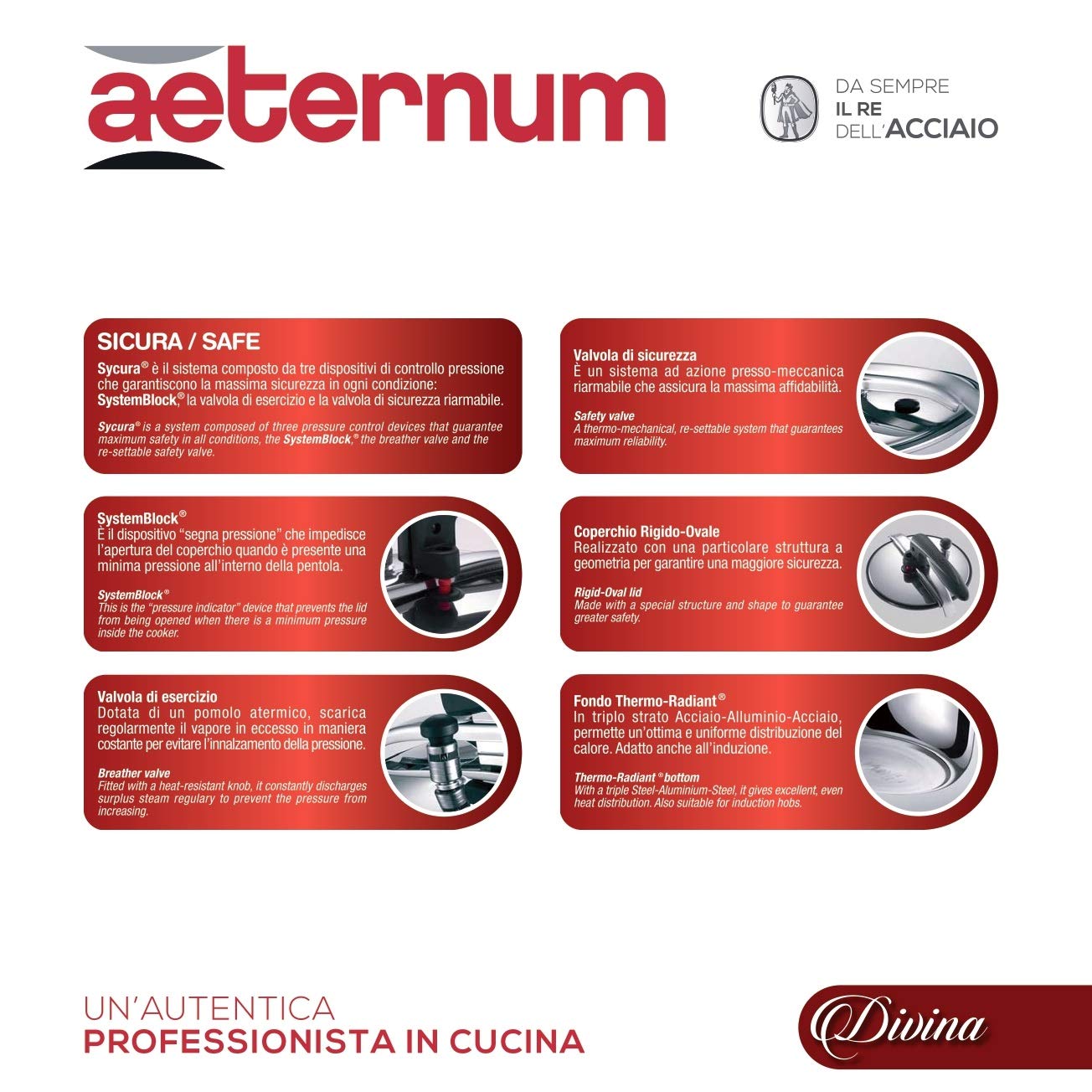 Aeternum Divina, Pentola a Pressione da 7 Litri con Valvola di Sicurezza, Acciaio Inox, Adatta all'induzione, 18/10, Antracite