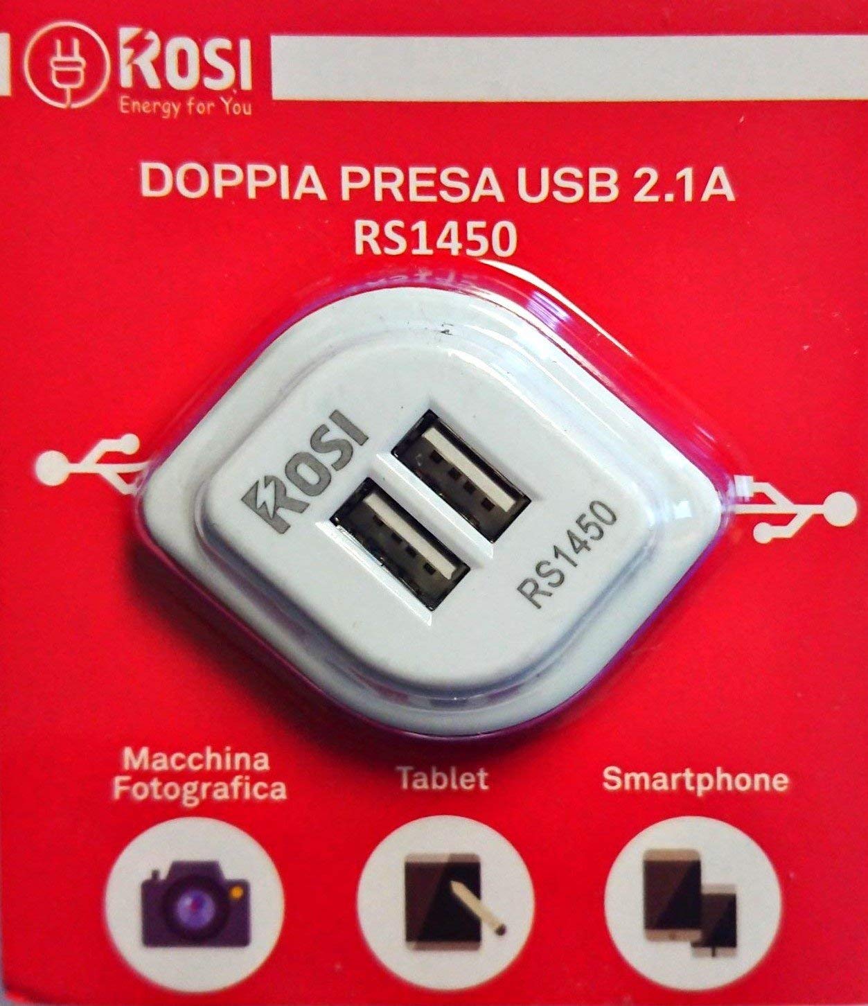 CARICABATTERIA X SMARTPHONE 2 USB 5V/2,1A SCHUKO