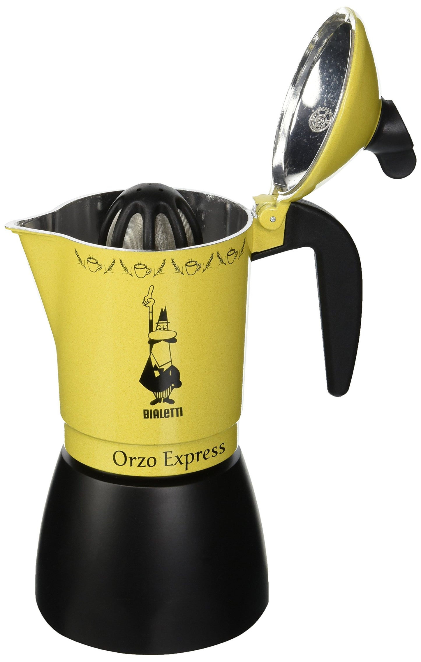 Bialetti Caffettiera Orzo Express, 4 Tazze, Pensata per preparare un Orzo Espresso, Non adatta a induzione, Giallo