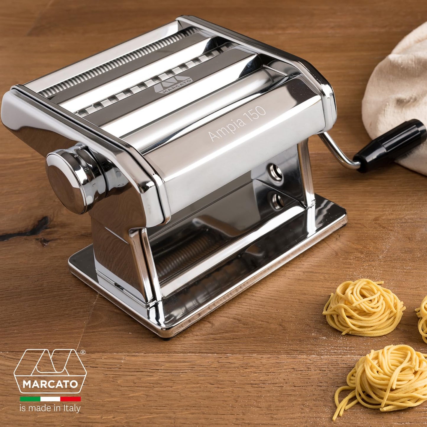 Machine à pâtes Marcato, machine à pâtes, laminoir pour pâtes fraîches, en acier chromé, pour lasagnes, fettuccines, tagliolini. Modèle : Large 150