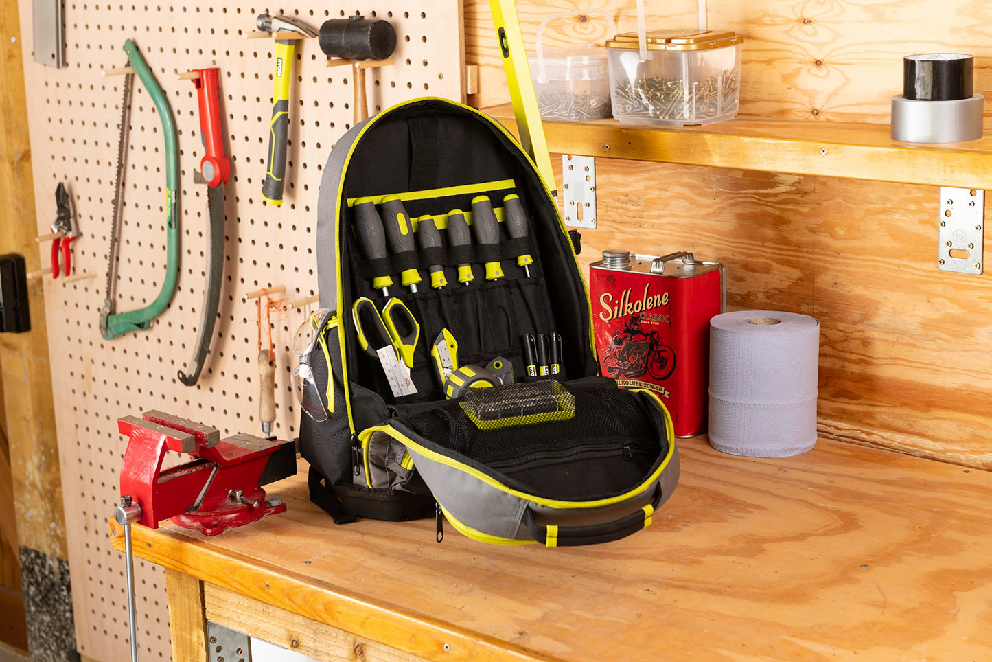 RYOBI - Zaino (32 x 47 x 16,5 cm) Capacità: 20 kg - Materiale della borsa: poliestere 600 denari - Materiale delle tasche: poliestere 1680 denari - Base rinforzata e impermeabile - RSSBP1