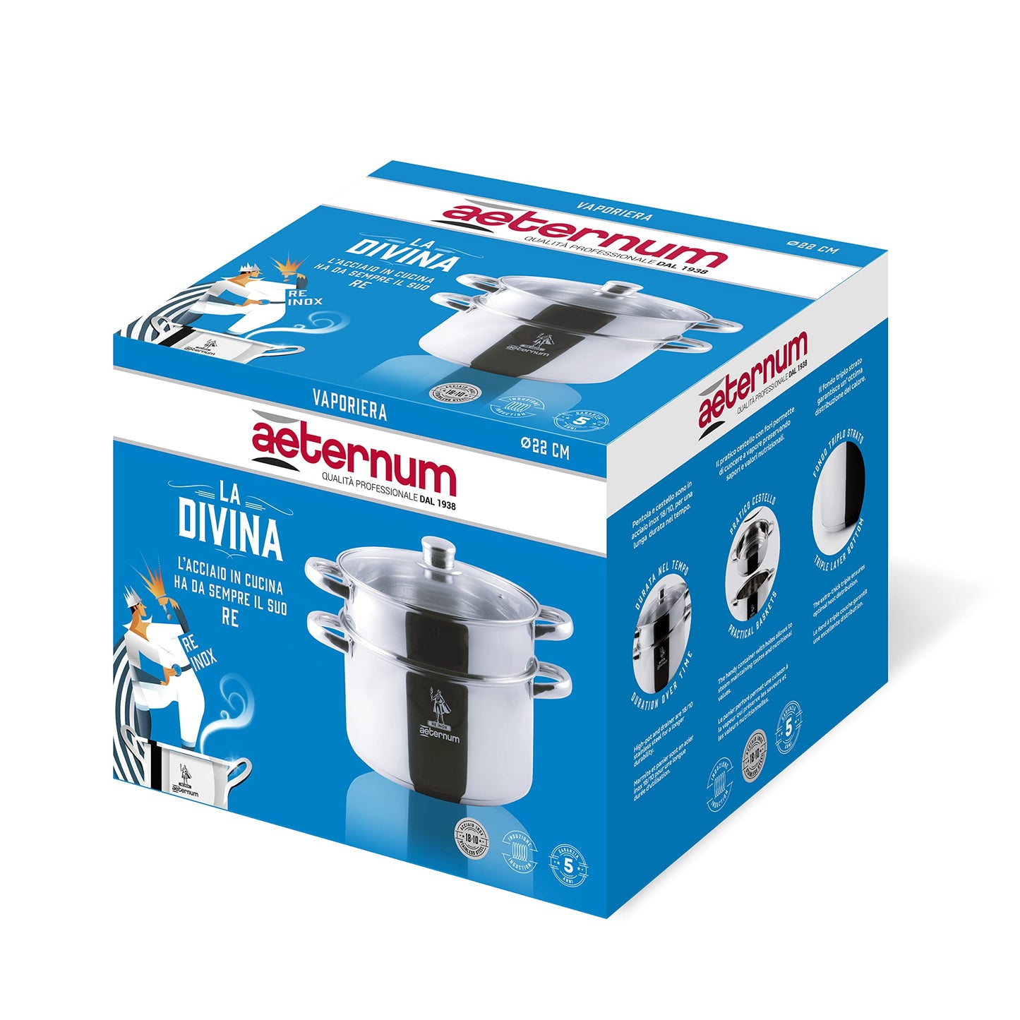 Aeternum Divina Vaporiera, Acciaio, Adatto all'Induzione, Diametro 22 cm