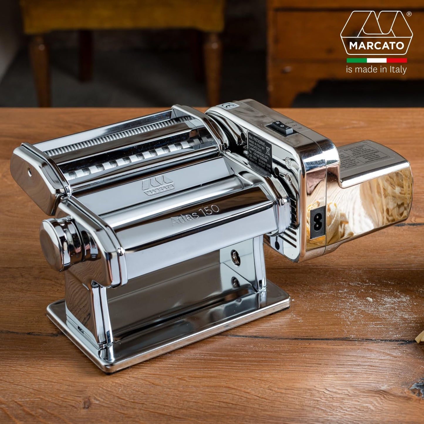 Marcato Macchina per la Pasta Elettrica Atlas 150 + Motore, Atlasmotor, Per Pasta,Lasagne, Fettuccine, Tagliolini, Acciaio.