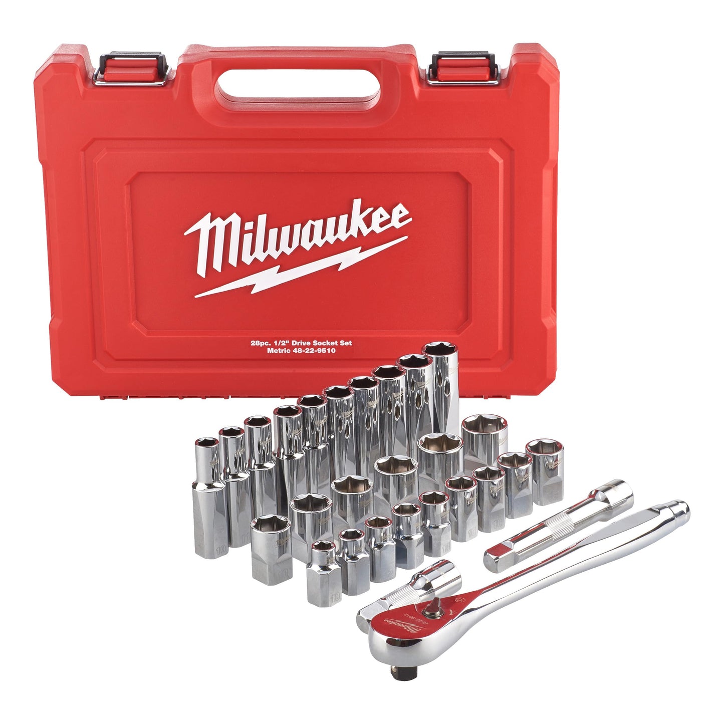 MILWAUKEE | Set di Chiavi a Cricchetto con Bussole 1/2" | Kit 28 pezzi