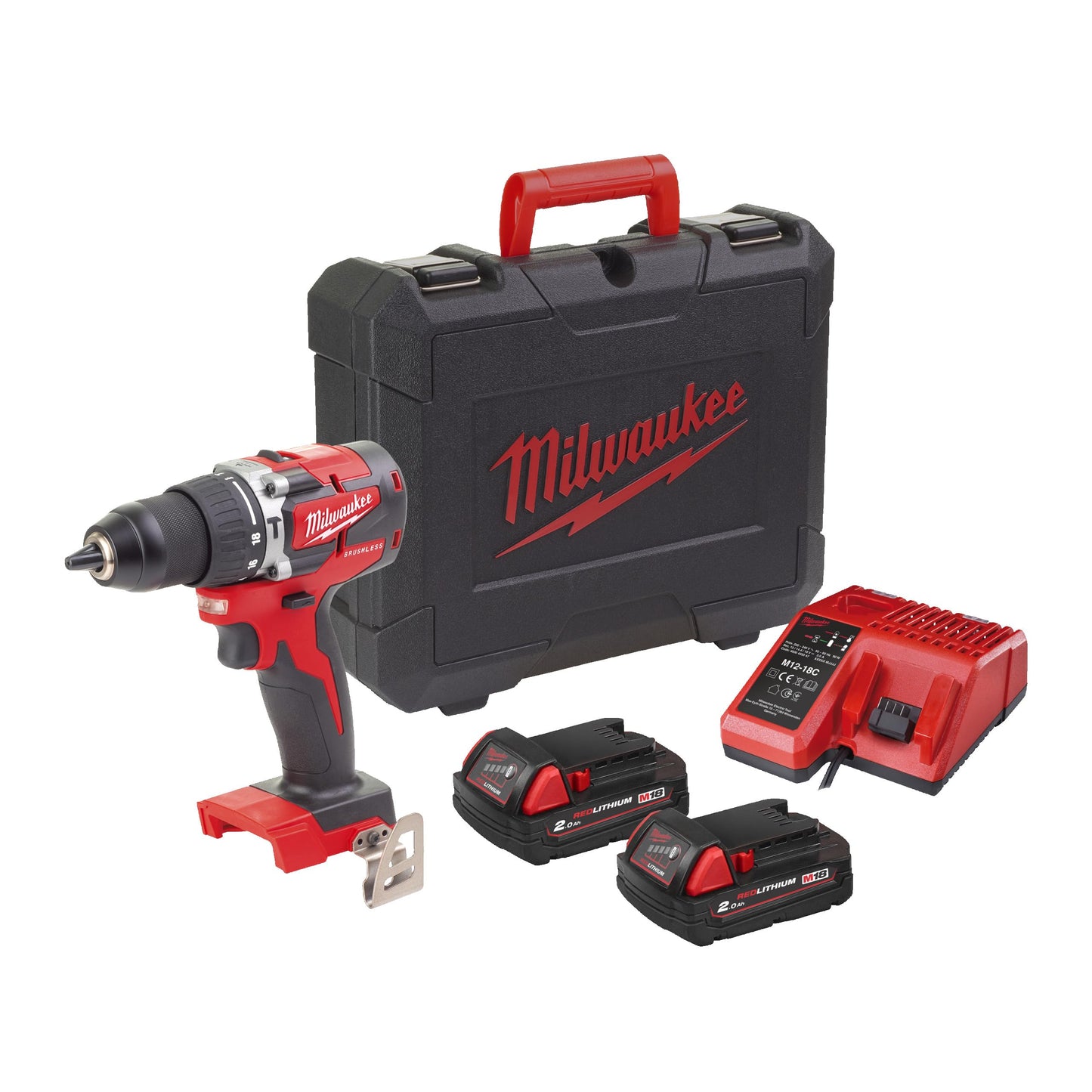 MILWAUKEE M18CBLPD-202C | Trapano a percussione compatto 18V Brushless, con 2 Batterie da 2,0Ah M18™