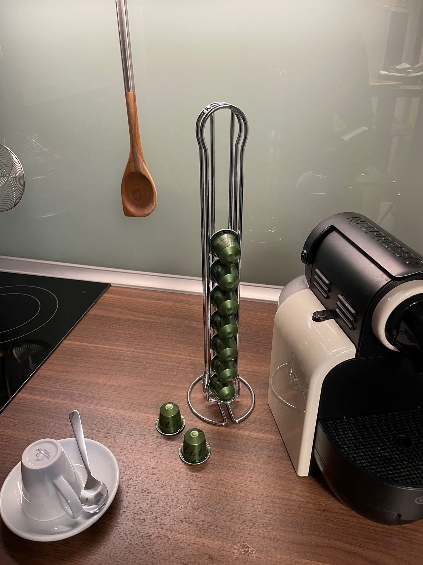 Fackelmann Porta Cialde in Filo per 20 Cialde Nespresso, in Scatola Regalo a 4 Colori, Cialde non Incluse, Argento