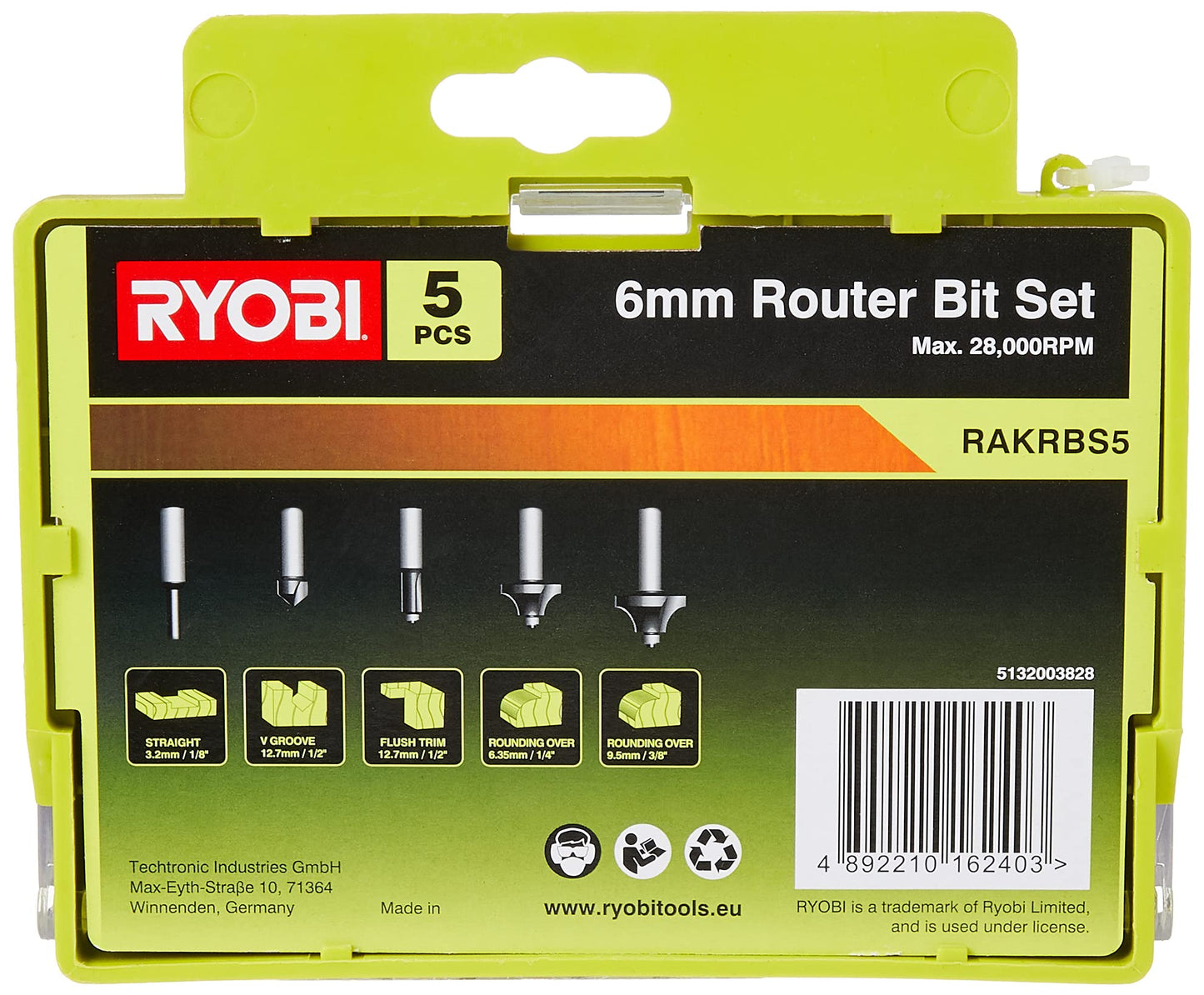 RYOBI RAKRBS5 Set di 5 Frese da 6mm per Legno per Fresatrice e Tagliabordi