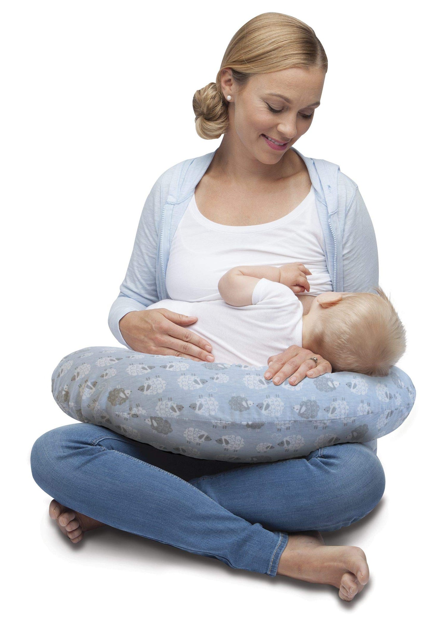 Support d'allaitement Boppy également connu sous le nom de coussin d'allaitement pour les nouveau-nés de 0 mois et plus, forme ergonomique avec soutien pour la mère et le bébé, soutien du nouveau-né pour l'allaitement et l'alimentation au biberon