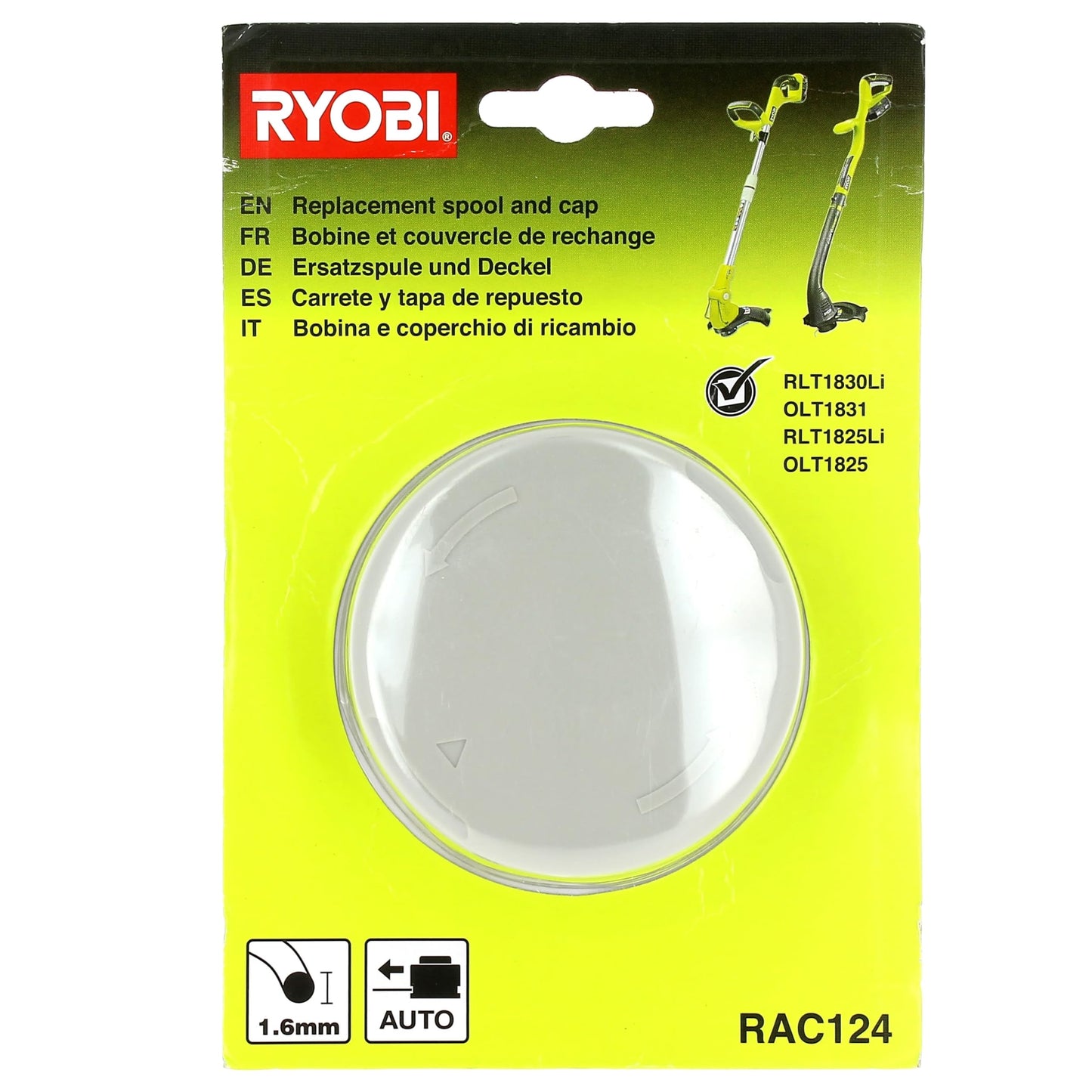 Single Line Spool 1.6 mm for Ryobi 18V ONE+ and RLT2925 Trimmer
