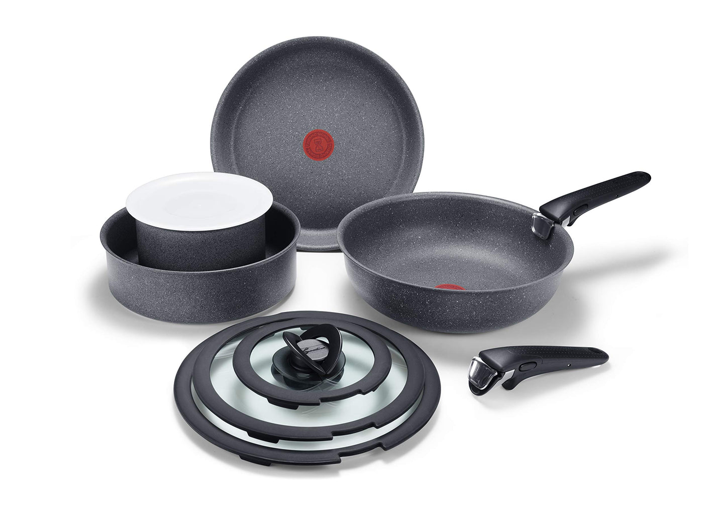 Lagostina Set di Pentole e Padelle Antiaderenti in Alluminio per Induzione, Gas e Forno, 10 Pezzi, Batteria con Casseruola Fonda, Padella, Tegame, Wok, 4 Coperchi, 2 Manici Amovibili