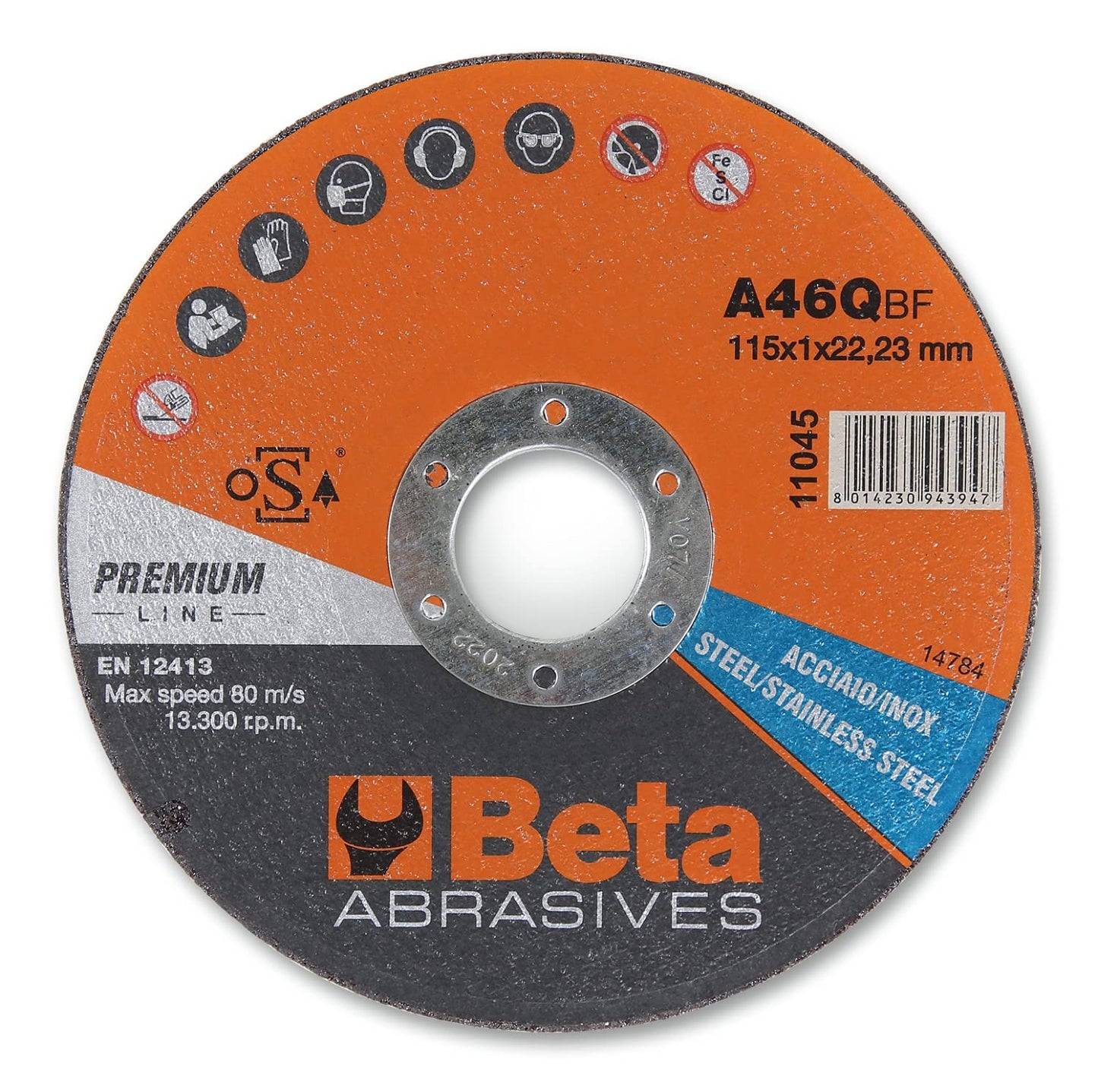Beta 11045 1.6 Mole Abrasive da Taglio per Acciaio e Inox, Mole per Smerigliatrice, Diametro 115 mm, Spessore 1.6 mm, Foro da 22.23 mm