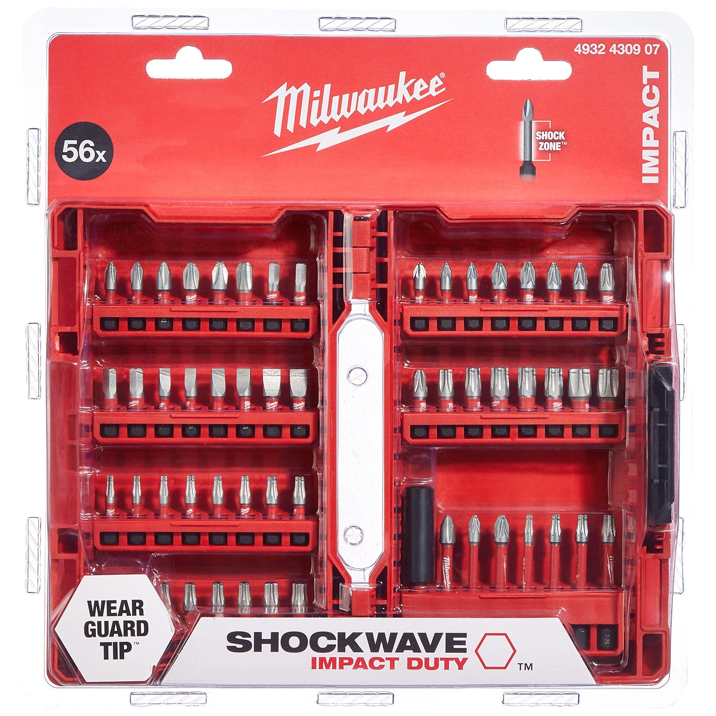 MILWAUKEE SHOCKWAVE Set di Bit 56 pezzi | Porta bit Magnetico e Inserti per Avvitatore ad Impulsi