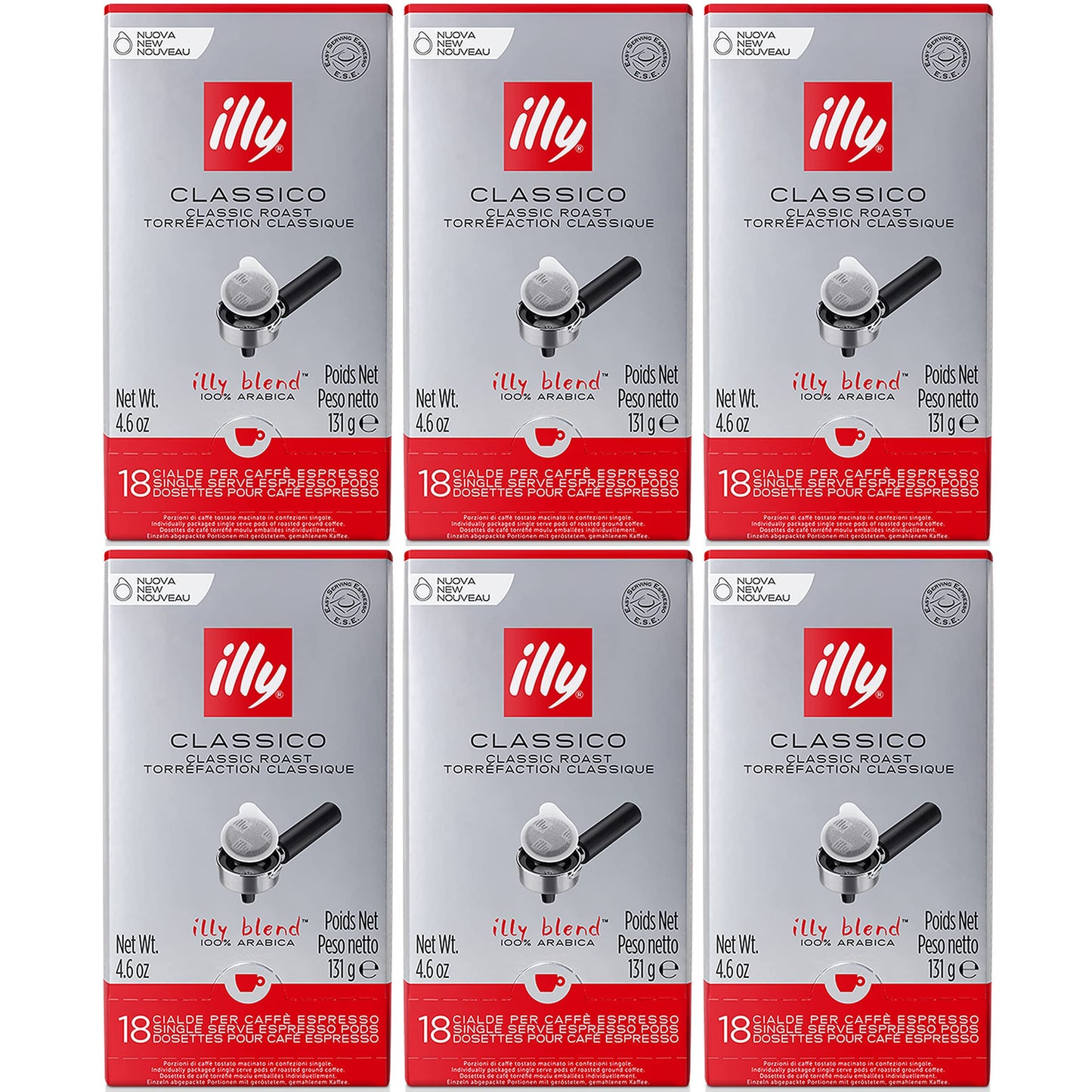 Illy Caffè espresso Arrosto medio 18 cialde (confezione da 6) Rosso