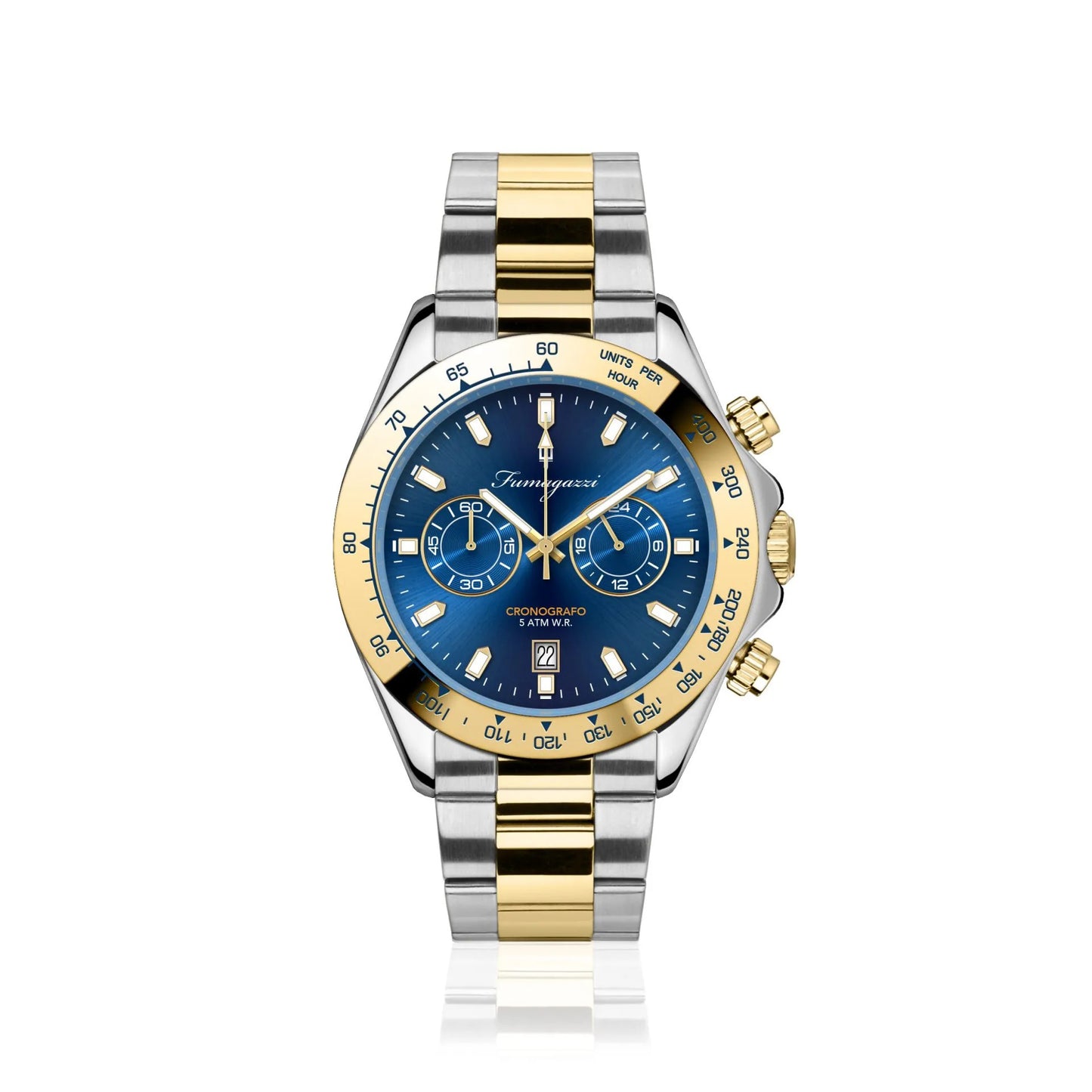 Orologio Fumagazzi Blasphemo Veneto | ø39 mm Cassa acciaio con Ghiera tachimetrica IP gold, Movimento cronografo Quarzo, Cinturino Acciaio, 5 ATM.