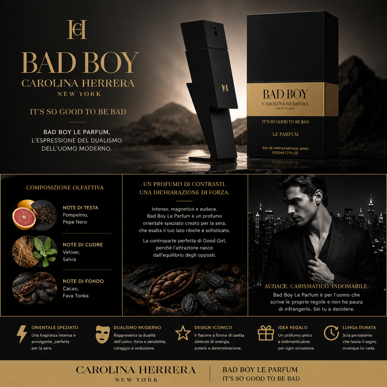Profumo Uomo Carolina Herrera Bad Boy Le Parfum Eau de Parfum 50ml Spray