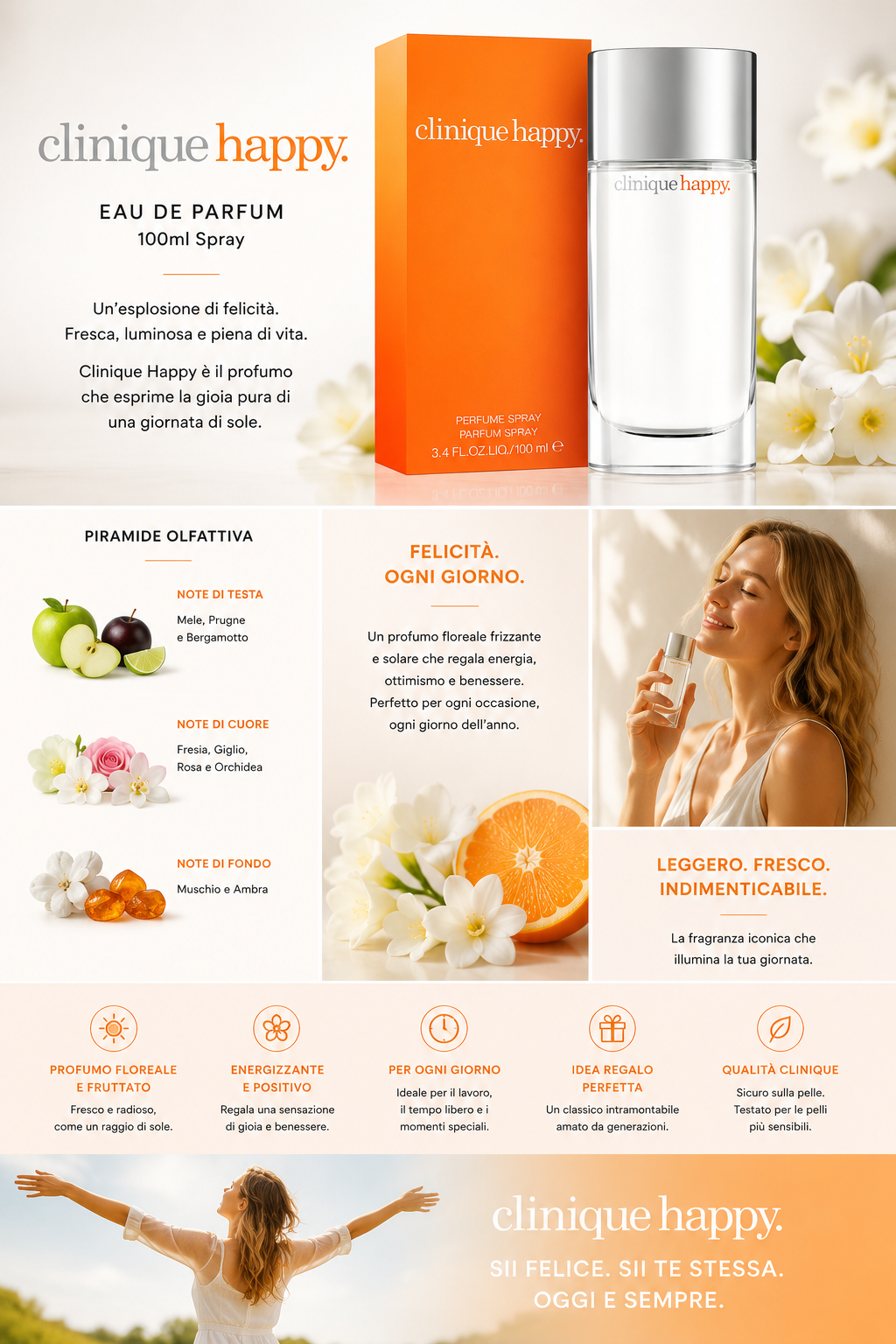 Profumo Donna Clinique Happy Eau de Parfum 100ml Spray