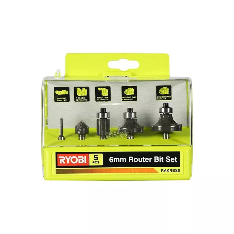 RYOBI RAKRBS5 Set di 5 Frese da 6mm per Legno per Fresatrice e Tagliabordi