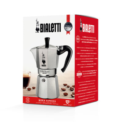 Bialetti Caffettiera Moka Express 12 Tazze, Manico anti scottatura, Non adatta a induzione, 12 Tazze (600 ml), Alluminio