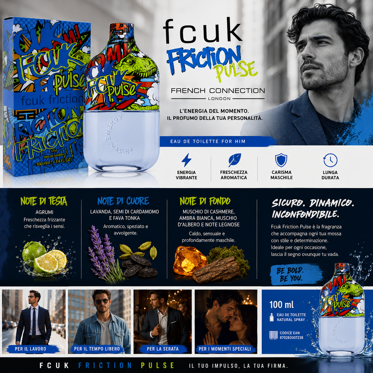 Fcuk Friction Pulse Profumo Uomo Eau de Toilette 100ml