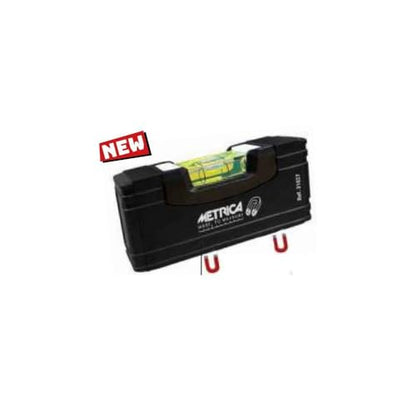 Metrica Mini Livella a Bolla Magnetica, 10 cm, Alluminio Profilato, Nera, con Fiala Acrilica Resistente agli Urti, Tappi in Gomma
