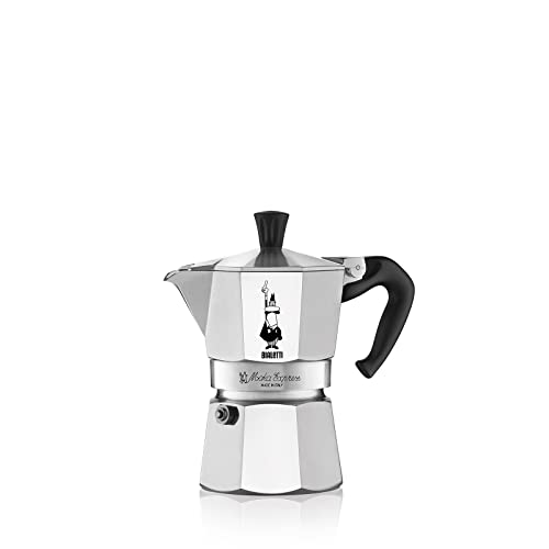 Bialetti Moka Express Caffettiera, Manico Anti Scottatura, Non Adatta A Induzione, Alluminio, Argento, 3 Tazze (130 ml)