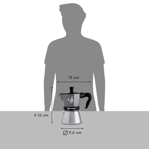 Aeternum, LaJ Espresso Induction, Caffettiera 3 Tazze, Adatta all'Induzione, Alluminio e Acciaio Inox, Grigio e Nero
