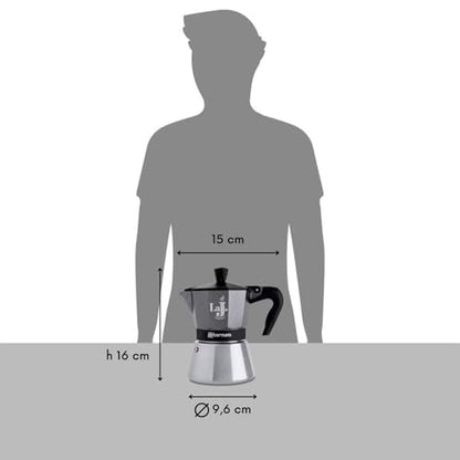Aeternum, LaJ Espresso Induction, Caffettiera 3 Tazze, Adatta all'Induzione, Alluminio e Acciaio Inox, Grigio e Nero