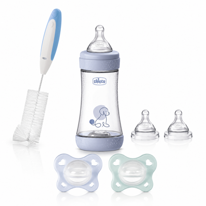 Starter kit Chicco, Biberon Perfect5, Tettarelle di Ricambio, 2 Ciucci Gommotti e Scovolino per la Pulizia Interna