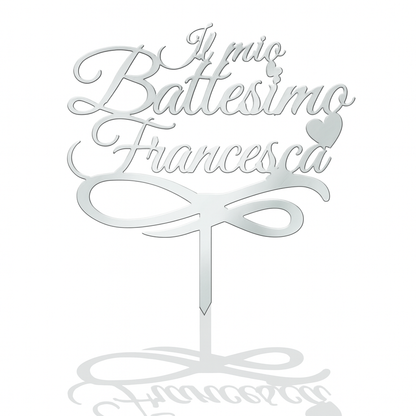 Cake Topper per Torta Il mio Battesimo + Nome Personalizzato | Targhetta Decorativa per Torte Personalizzabile in Plexiglass Specchiato 15 cm di Larghezza