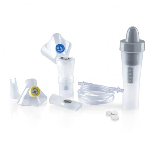 Chicco Kit Completo Aerosol a Pistone, con Mascherina Pediatrica e per Adulti, Ampolla Breath Enhanced, Boccaglio, Forcella Nasale, Filtri, e Doccia Nasale