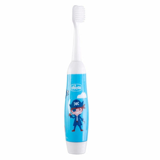 Chicco Spazzolino Elettrico per Bambini, Spazzolino da Denti con Vibrazione Delicata e Setole Morbide, Impugnatura Ergonomica, con Testina di Ricambio e Coprisetole - 3+ Anni, Blu